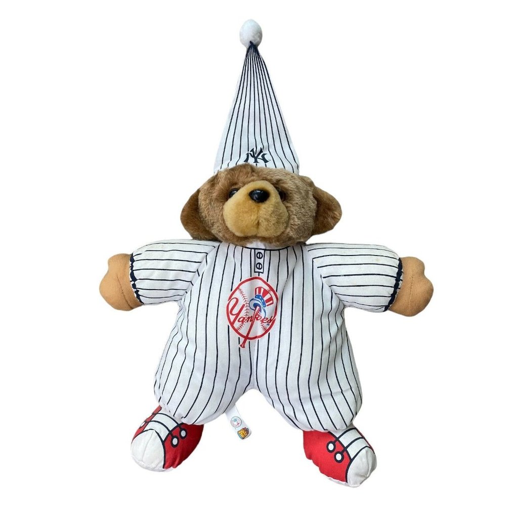 NY Yankees Vtg 1999 Good Stuff Plush‎ Teddy Bear Pin Stripe Night Cap Pajamas